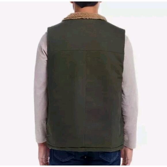 Weatherproof Men's Heritage Brand Workwear Vests Sz M Green Canvas Sherpa Collar - Picture 5 of 10